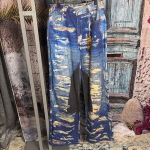 LC Lizette Collection Wide-leg blue jeans with a faux distressed pattern NWT lg